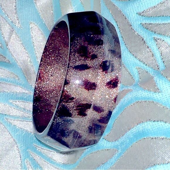 Vintage lucite sparkle leopard design brown gold bangle - Picture 7 of 9